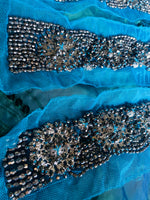 Haggle: THE PRINCE LUKE Silver Beaded Appliqué on Turquoise Mesh Lace