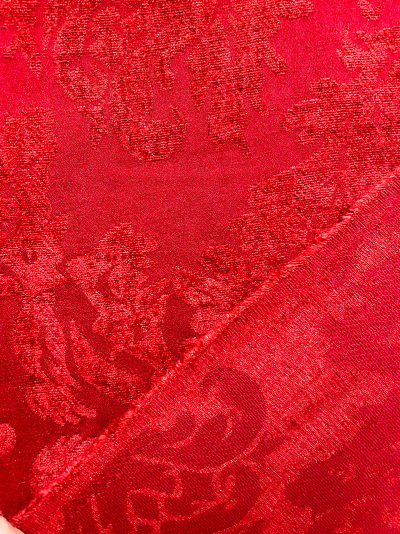 NEW! Lady Janet Designer Medallion Burnout Chenille Velvet Fabric RAILROADED - Red