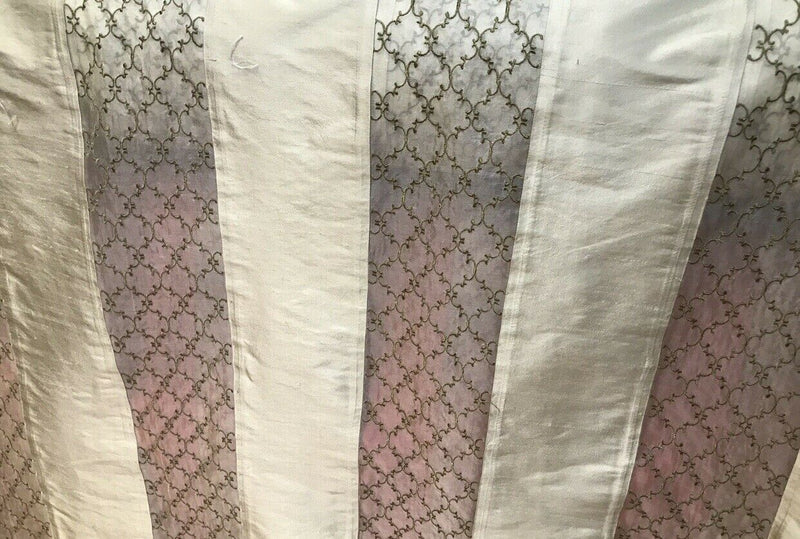 Lady Rachelle 100% Silk Taffeta Striped Drapery Fabric - Pale Green & Clear - Embroidered - Fancy Styles Fabric Pierre Frey Lee Jofa Brunschwig & Fils