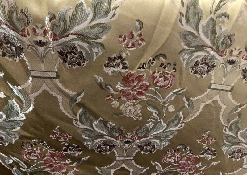 NEW SALE 110” Wide Princess Holly Designer Brocade Satin Fabric- Antique Yellow Gold Floral Damask - Fancy Styles Fabric Pierre Frey Lee Jofa Brunschwig & Fils