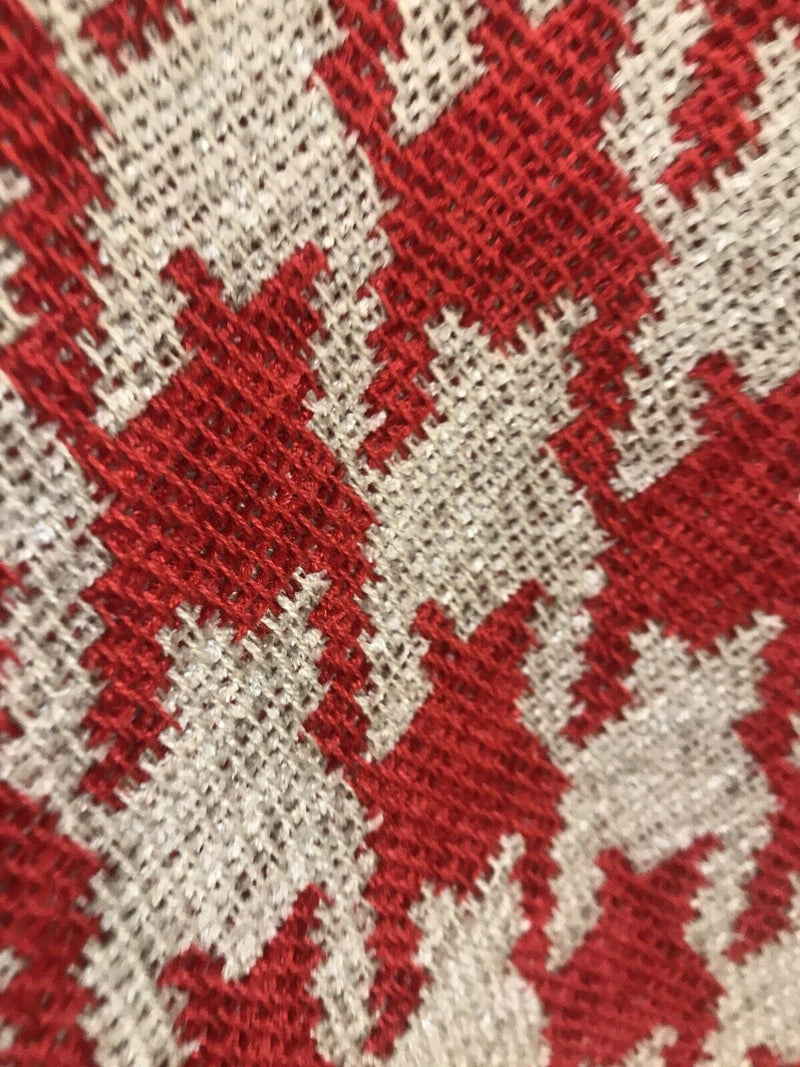 NEW Designer Upholstery Oversized Houndstooth Pattern Fabric - Red & Natural - Fancy Styles Fabric Pierre Frey Lee Jofa Brunschwig & Fils
