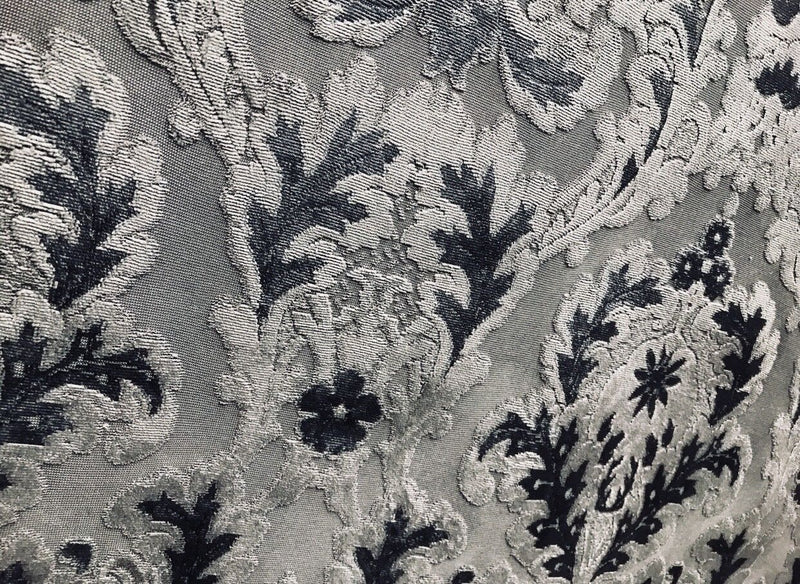 NEW! Antique Inspired Burnout Velvet Damask Fabric - Upholstery Gray Brocade - Fancy Styles Fabric Boutique