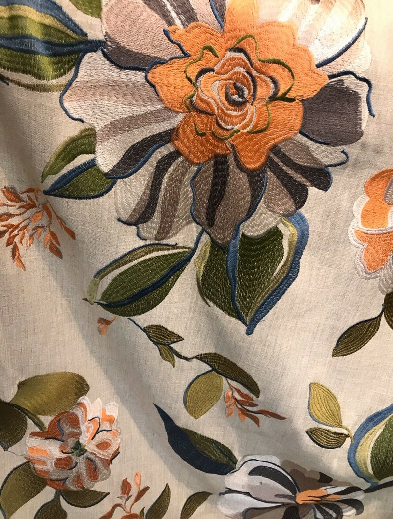 Novelty Cotton Oversized Floral Embroidery Fabric- Flax By The Yard - Fancy Styles Fabric Pierre Frey Lee Jofa Brunschwig & Fils