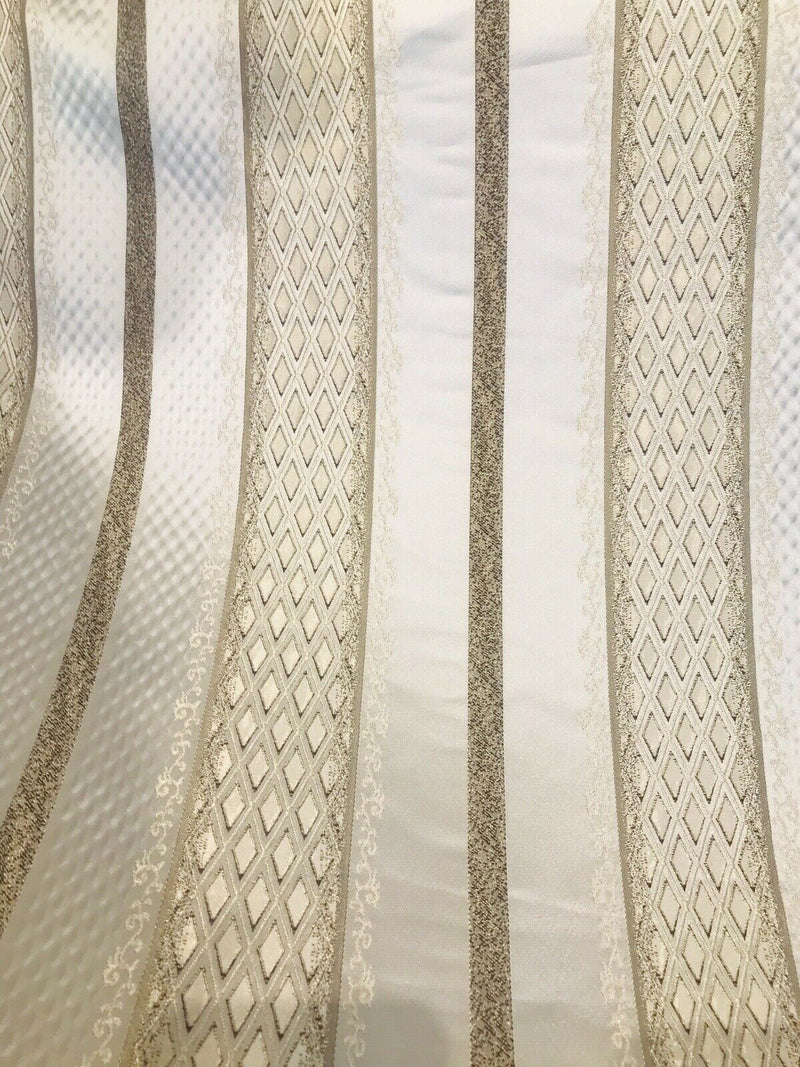 Cream/Silver Metallic Stripe Brocade - Fabrics & Fabrics