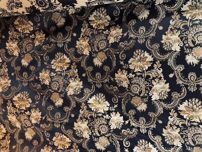 Black Satin Brocade Jacquard Fabric