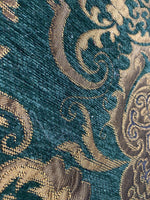 NEW Lady Emile Designer Damask Burnout Chenille Velvet Fabric - Green & Metallic Gold BTY - Fancy Styles Fabric Pierre Frey Lee Jofa Brunschwig & Fils