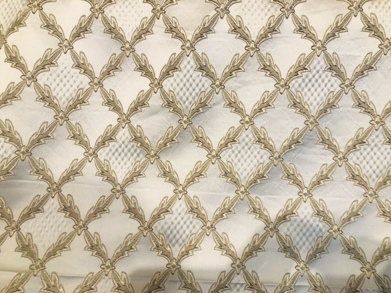 Lady Cadence Italian Brocade Diamond Satin Fabric Ivory Gold Upholstery LLPBI0003 - Fancy Styles Fabric Pierre Frey Lee Jofa Brunschwig & Fils