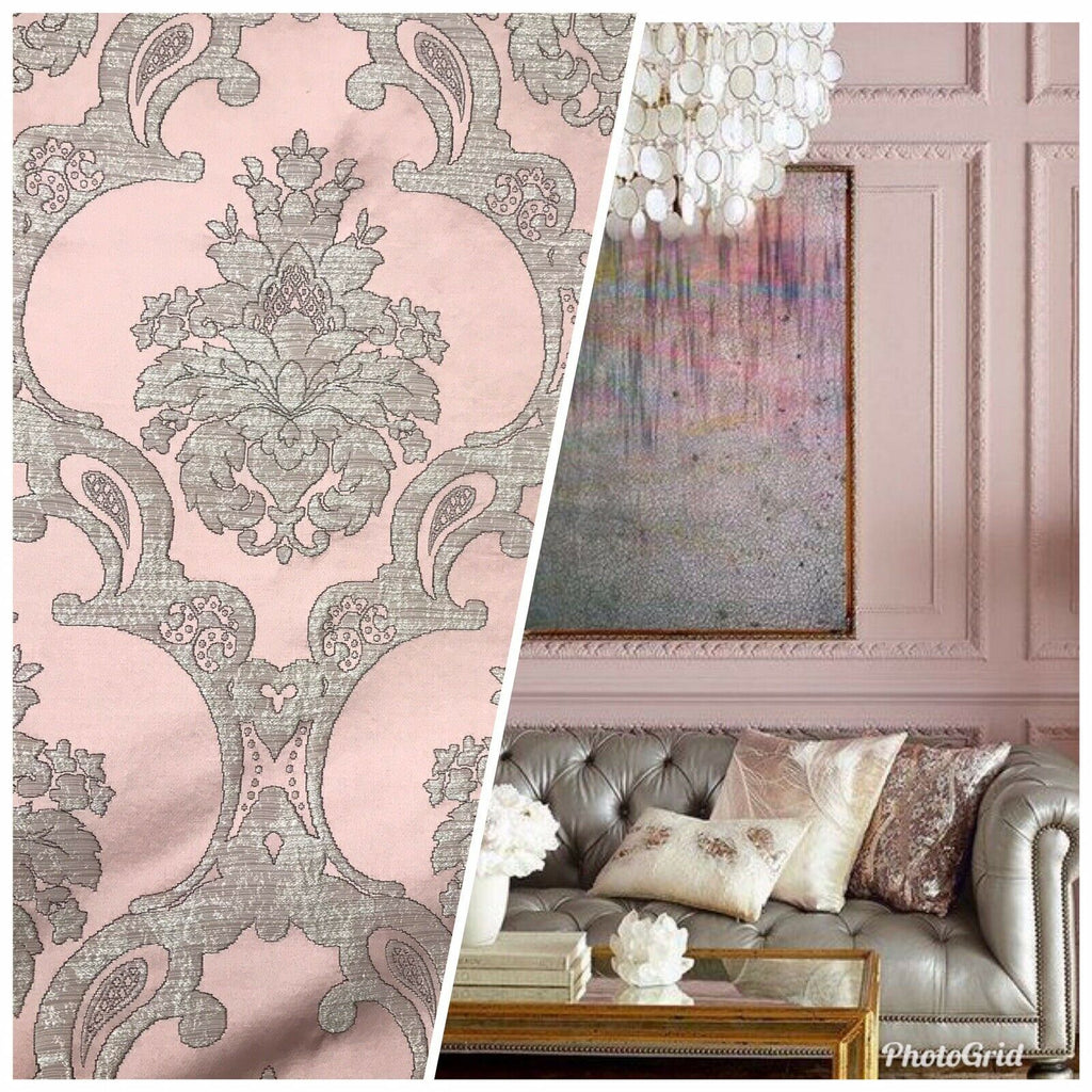 Sir Darcey Designer Satin Burnout Damask Drapery Upholstery Fabric - Pink BTY - Fancy Styles Fabric Pierre Frey Lee Jofa Brunschwig & Fils