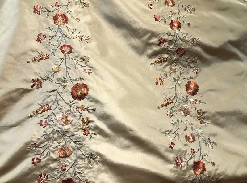 SALE! 100% Silk Taffeta Fabric - Embroidered Floral Taupe Gold - Fancy Styles Fabric Boutique