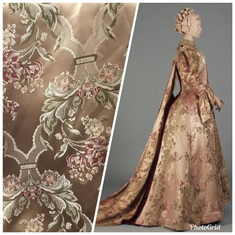 SWATCH Princess Holly Designer Brocade Jacquard Satin Fabric- Antique Floral Rose Gold SWATCH Princess Holly Designer Brocade Jacquard Satin Fabric- Antique Floral Rose Gold