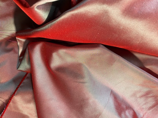 NEW Lady Lisa 100% Silk Taffeta Fabric - Solid Frosty Red with Icy Blue  Iridescence