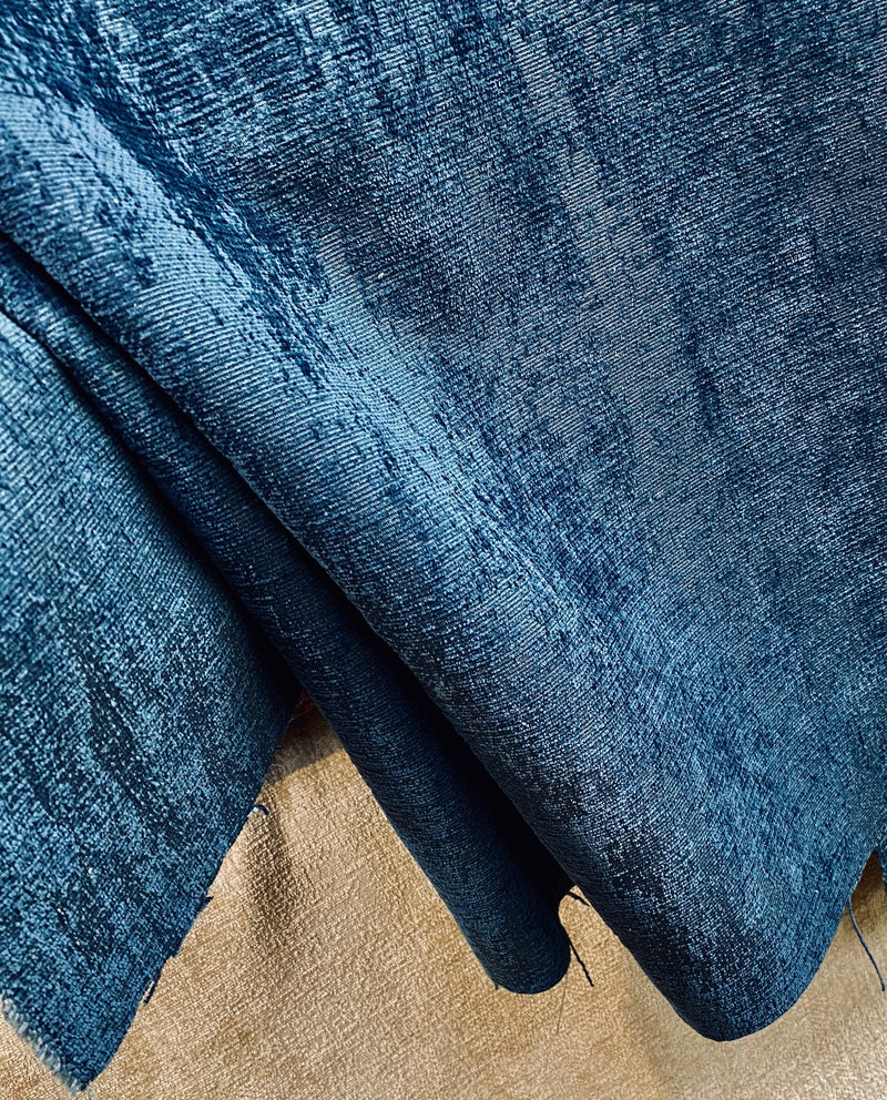 NEW Designer Textured Chenille Velvet Upholstery Fabric - Blue