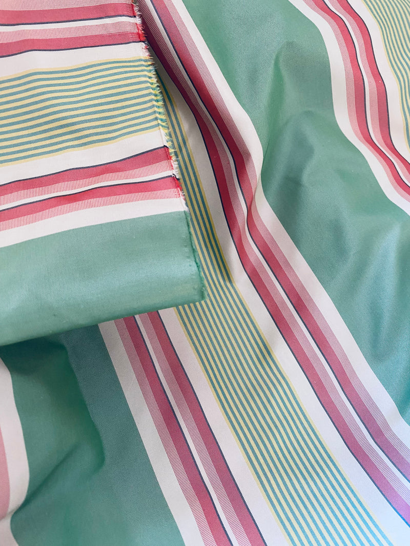 NEW Queen Rosa 100% Silk Taffeta Striped Fabric - Green and Pink