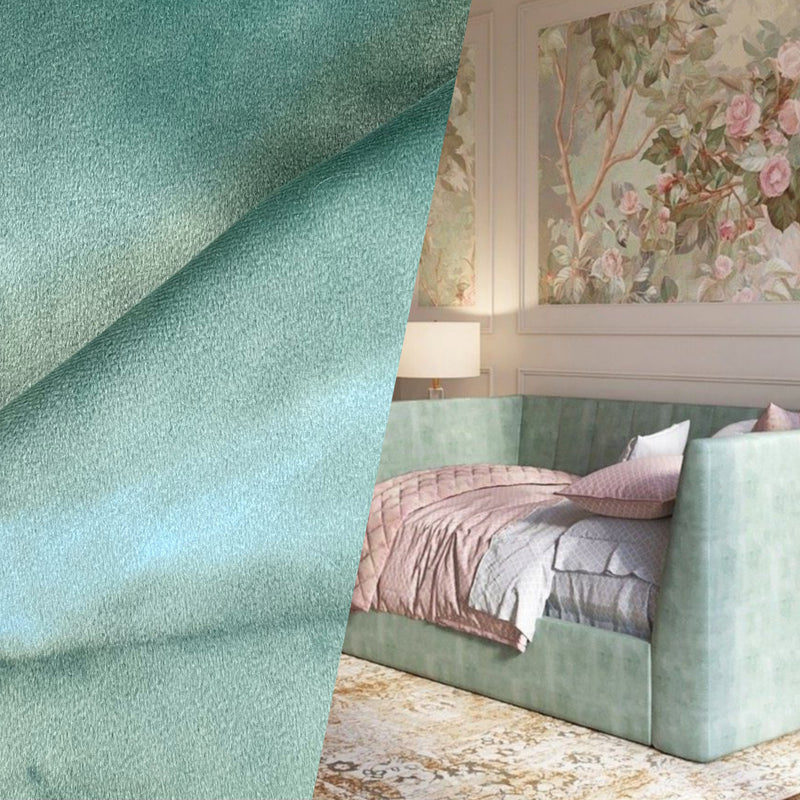 Queen Alvine Designer Aqua Velvet Upholstery And Drapery Fabric