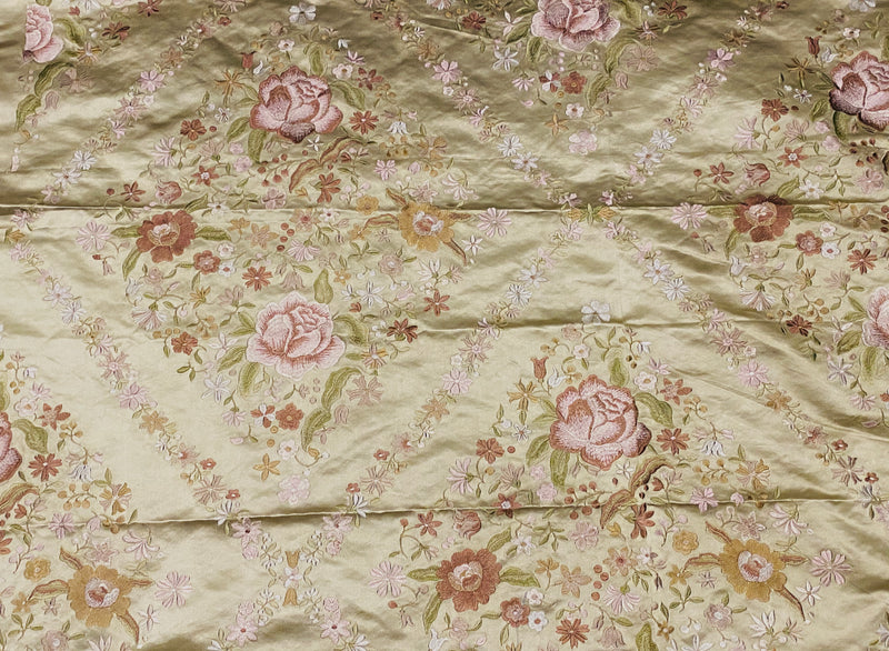 NEW! King Louis XIV Novelty 100% Silk Jacquard Embroidered Floral Upholstery Fabric - Green Champagne