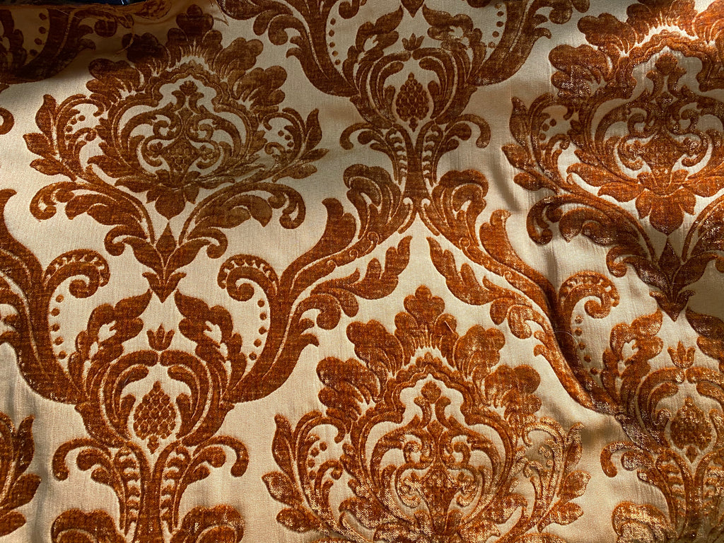 NEW! Queen Isabella Designer Satin Burnout Chenille Velvet Fabric- Upholstery Damask - Burnt Orange - Fancy Styles Fabric Pierre Frey Lee Jofa Brunschwig & Fils
