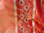 NEW Duchess Getty 100% Silk Taffeta Embroidered Scroll Stripe Floral Motif Cream Red with Gold Iridescence