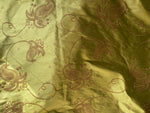 NEW Duchess Daria 100% Silk Dupioni Embroidered Floral Fabric- Chartreuse Gold with Copper Flowers