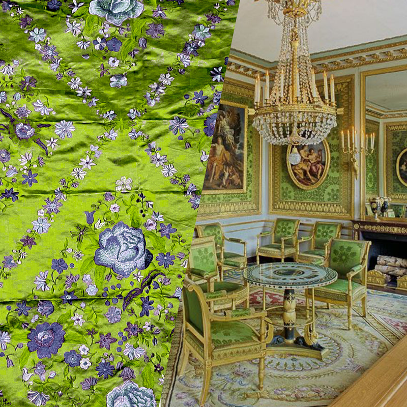 NEW! King Louis XIV Novelty 100% Silk Jacquard Embroidered Floral  Upholstery Fabric - Green Champagne
