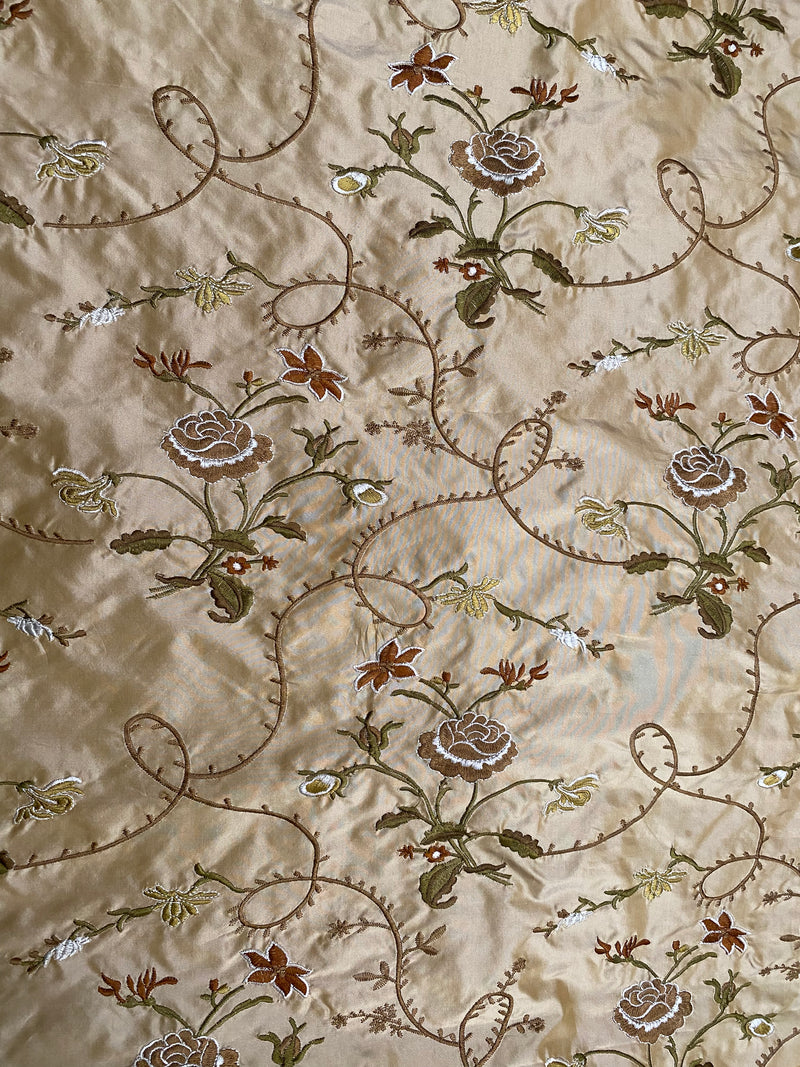 NEW! Queen Riviera Novelty 100% Silk Dupioni Embroidered Floral