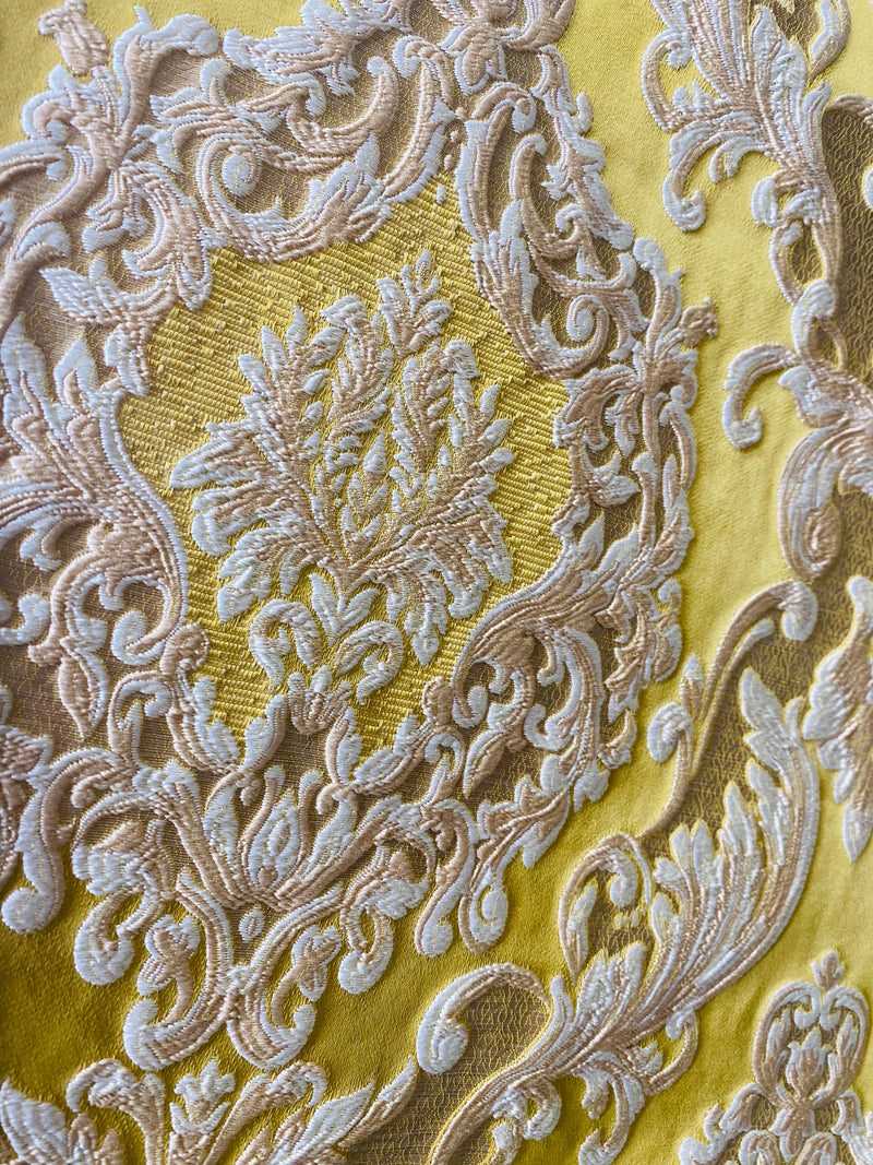 NEW Queen Marianna Novelty Ritz Neoclassical Brocade Satin Fabric -Yellow
