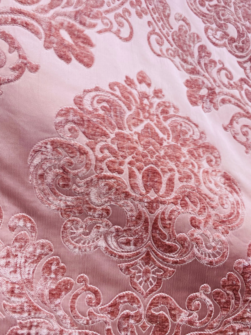 NEW King Julius Designer Brocade Satin Burnout Chenille Velvet Fabric - Rose Pink