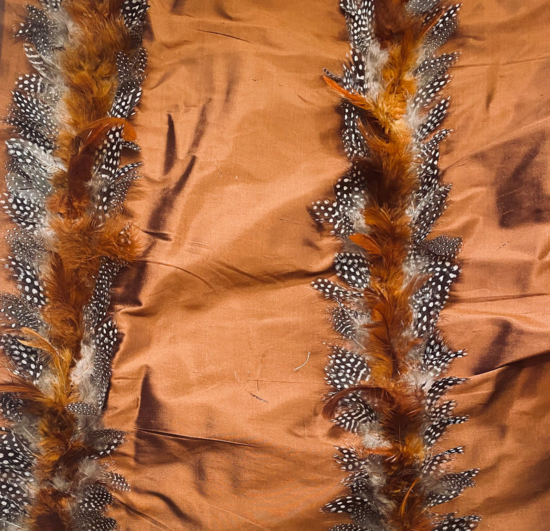 NEW! Queen Liza Novelty Couture 100% Silk Taffeta with Feather Stripes Fabric - Copper