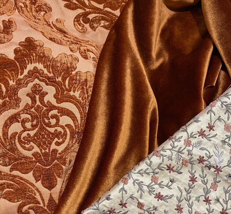 NEW Princess Esme 100% Silk Dupioni Taffeta Embroidered Fabric Floral Penny Copper - Fancy Styles Fabric Pierre Frey Lee Jofa Brunschwig & Fils