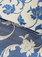 NEW! Lady Madoline Linen Inspired Woven Fabric French Blue Flowers On Natural