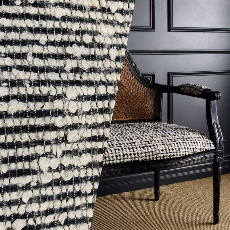 NEW Count Yorkshire Designer Heavyweight Boucle Upholstery Fabric in White  and Black Melange