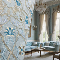 NEW! SALE! Scalamandre 100% Linen Medallion Embroidered Fabric Blue - Fancy Styles Fabric Pierre Frey Lee Jofa Brunschwig & Fils