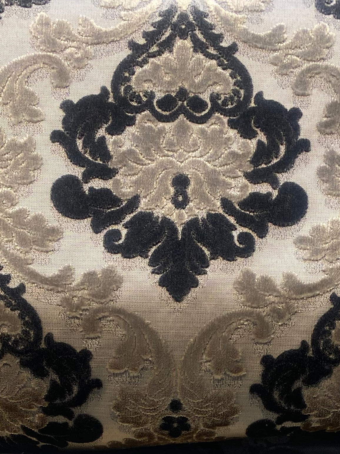 King Dalton Designer Medallion Damask Velvet Fabric Upholstery-Black Grey - Fancy Styles Fabric Pierre Frey Lee Jofa Brunschwig & Fils