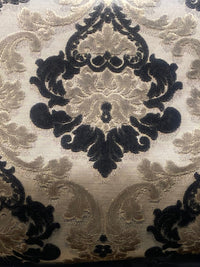 King Dalton Designer Medallion Damask Velvet Fabric Upholstery-Black Grey - Fancy Styles Fabric Pierre Frey Lee Jofa Brunschwig & Fils