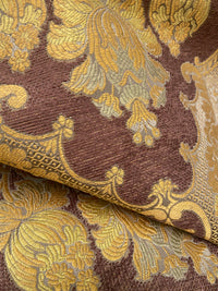 NEW! Duke Riviera Designer Venetian Italian Burnout Medallion Chenille Brocade Gold Brown Fabric Upholstery Style# HG10011 - Fancy Styles Fabric Pierre Frey Lee Jofa Brunschwig & Fils
