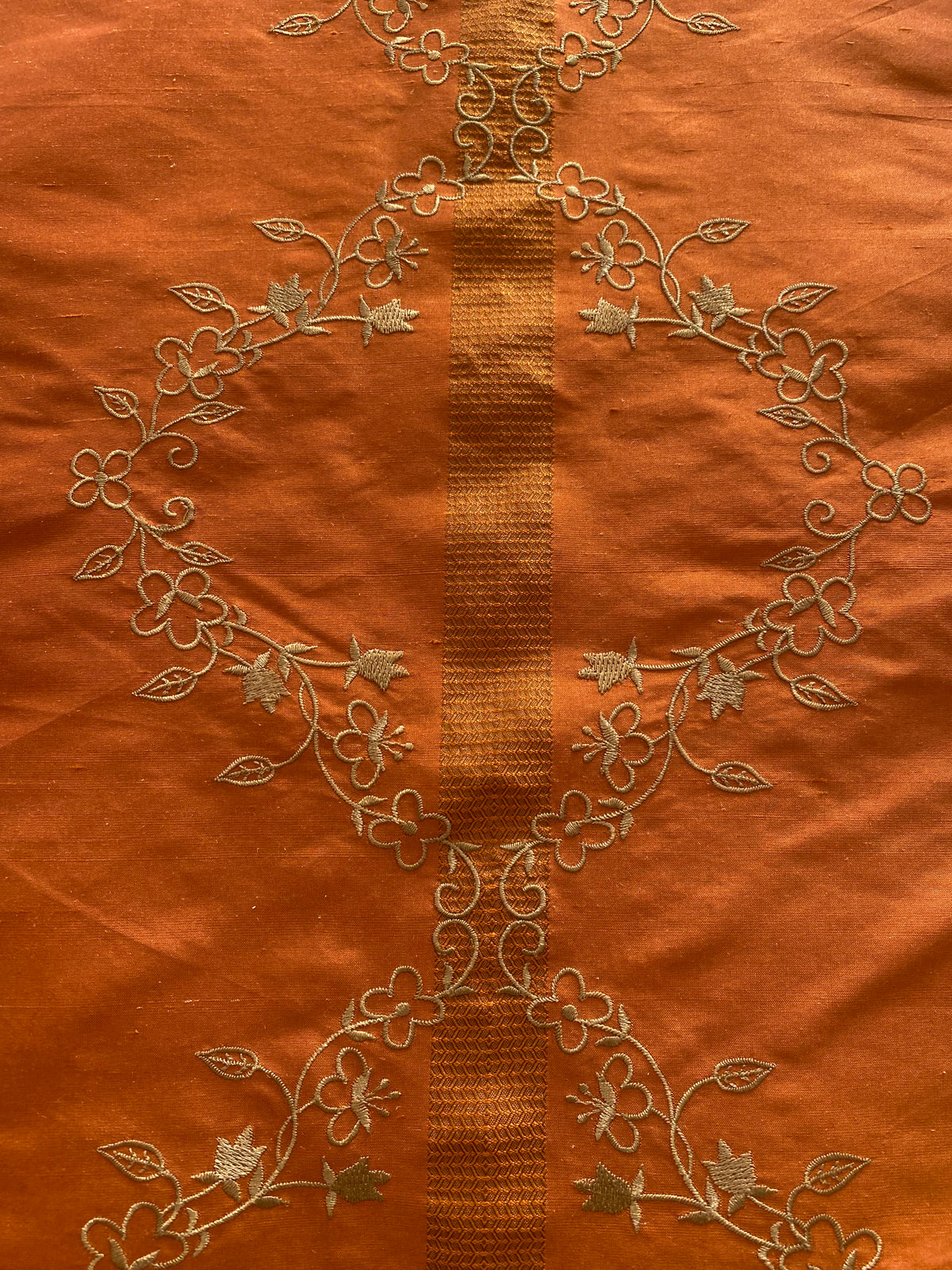 NEW Queen Katjia Novelty Floral Embroidered 100% Silk Fabric in Rust Burnt Orange - Fancy Styles Fabric Pierre Frey Lee Jofa Brunschwig & Fils