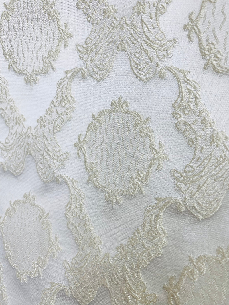 NEW! Duke Fiante Brocade Satin Fabric- White- Damask Upholstery Neoclassical Louis