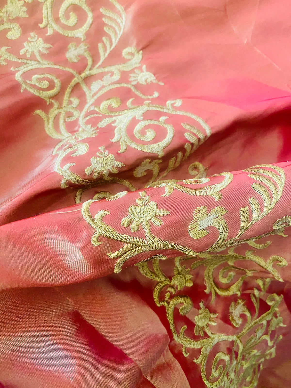 NEW Lady Linda Red with Gold Iridescence “Faux Silk”Embroidered Fabric - Fancy Styles Fabric Pierre Frey Lee Jofa Brunschwig & Fils