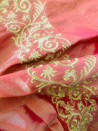 NEW Lady Linda Red with Gold Iridescence “Faux Silk”Embroidered Fabric - Fancy Styles Fabric Pierre Frey Lee Jofa Brunschwig & Fils