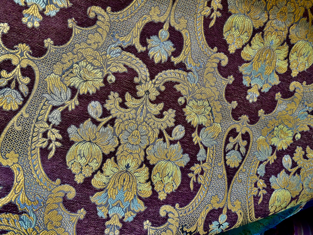 NEW! Duke Riviera Designer Venetian Italian Burnout Medallion Chenille Brocade Gold Brown Fabric Upholstery Style# HG10011 - Fancy Styles Fabric Pierre Frey Lee Jofa Brunschwig & Fils