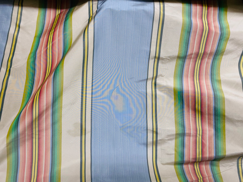 Back in stock! NEW Princess Penelope Designer 100% Silk Taffeta Stripes Fabric - Blue 55” Wide