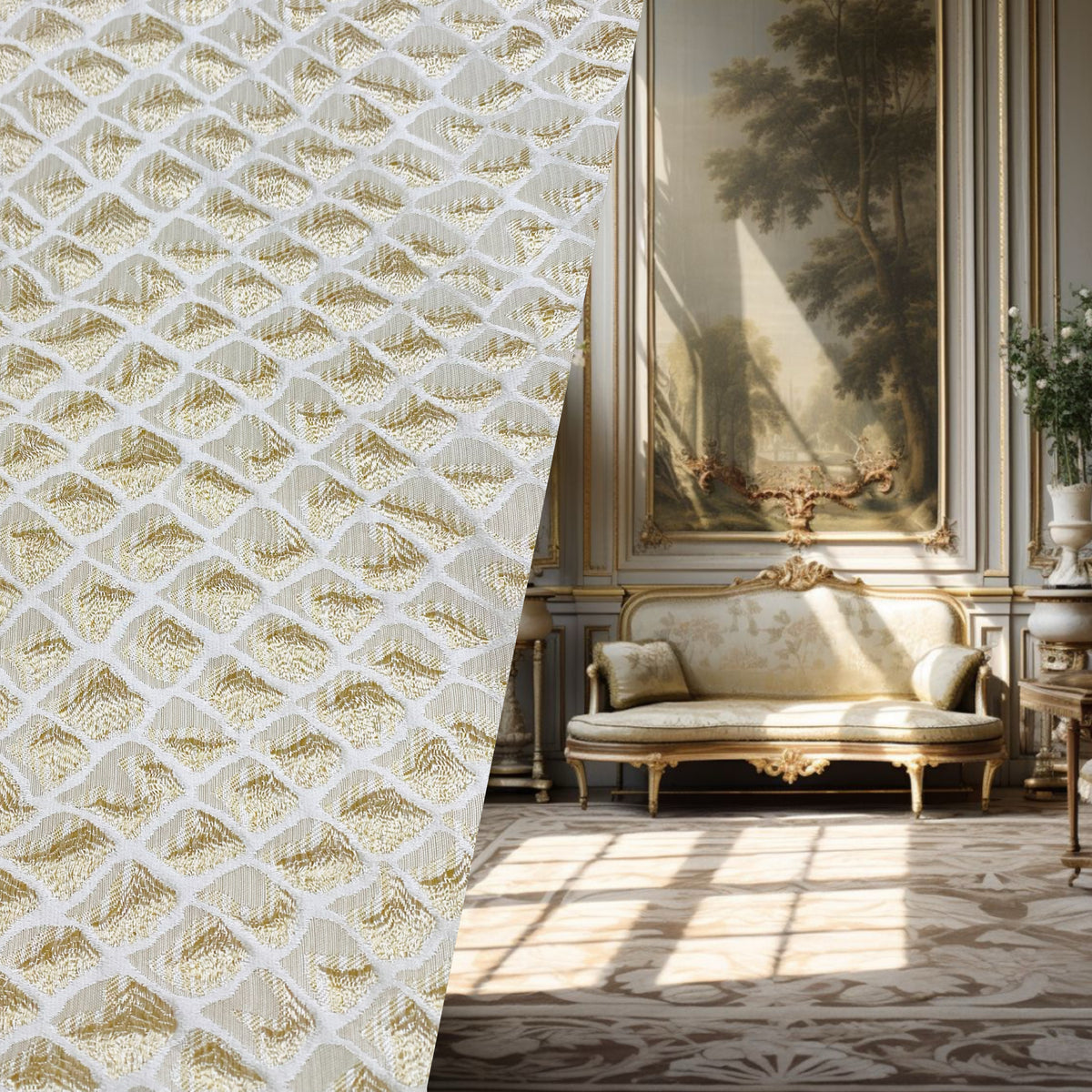 NEW! Duchess Fante Brocade Satin Fabric- Champagne- Diamond Upholstery Neoclassical Louis - Fancy Styles Fabric Pierre Frey Lee Jofa Brunschwig & Fils