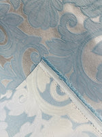 NEW King Belmar Antique Inspired Eggshell Silver Blue Satin Floral Upholstery Fabric