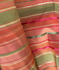 NEW Duchess Thalia 100% Silk Taffeta Ribbon Stripes Fabric - Salmon Pink & Green - Fancy Styles Fabric Pierre Frey Lee Jofa Brunschwig & Fils