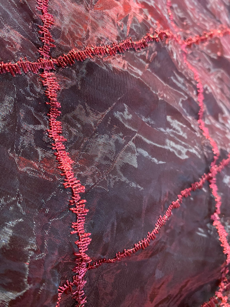 App Sale: Queen Hollister Poly Silk Organza with Embroidered Diamond Motif - Burgundy Iridescence