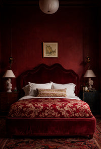 NEW COLOR! Queen Renee Burnout Antique Inspired Velvet Fabric Burgundy & Gold - Fancy Styles Fabric Pierre Frey Lee Jofa Brunschwig & Fils