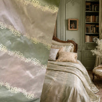 NEW Lady Kristen 100% Silk Taffeta with Embroidery Floral and Stripes Motif in Icy Pistachio Green and Champagne - Fancy Styles Fabric Pierre Frey Lee Jofa Brunschwig & Fils