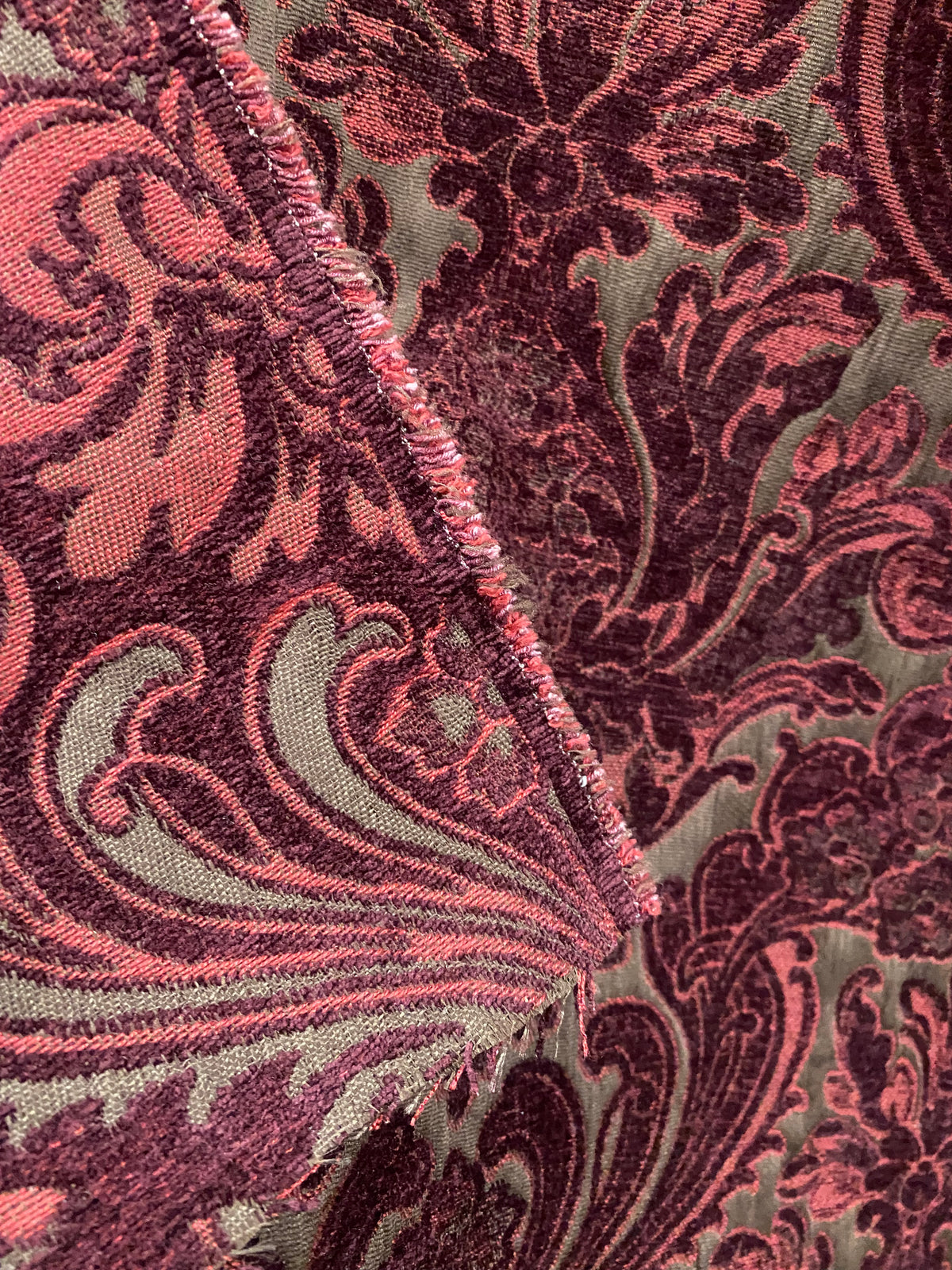 NEW! Emperor Theodore - Designer Italian Venetian Burnout Damask Velvet Burgundy Red Fabric Upholstery - Fancy Styles Fabric Pierre Frey Lee Jofa Brunschwig & Fils