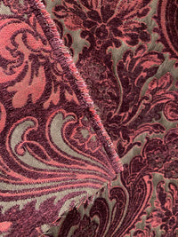 NEW! Emperor Theodore - Designer Italian Venetian Burnout Damask Velvet Burgundy Red Fabric Upholstery - Fancy Styles Fabric Pierre Frey Lee Jofa Brunschwig & Fils