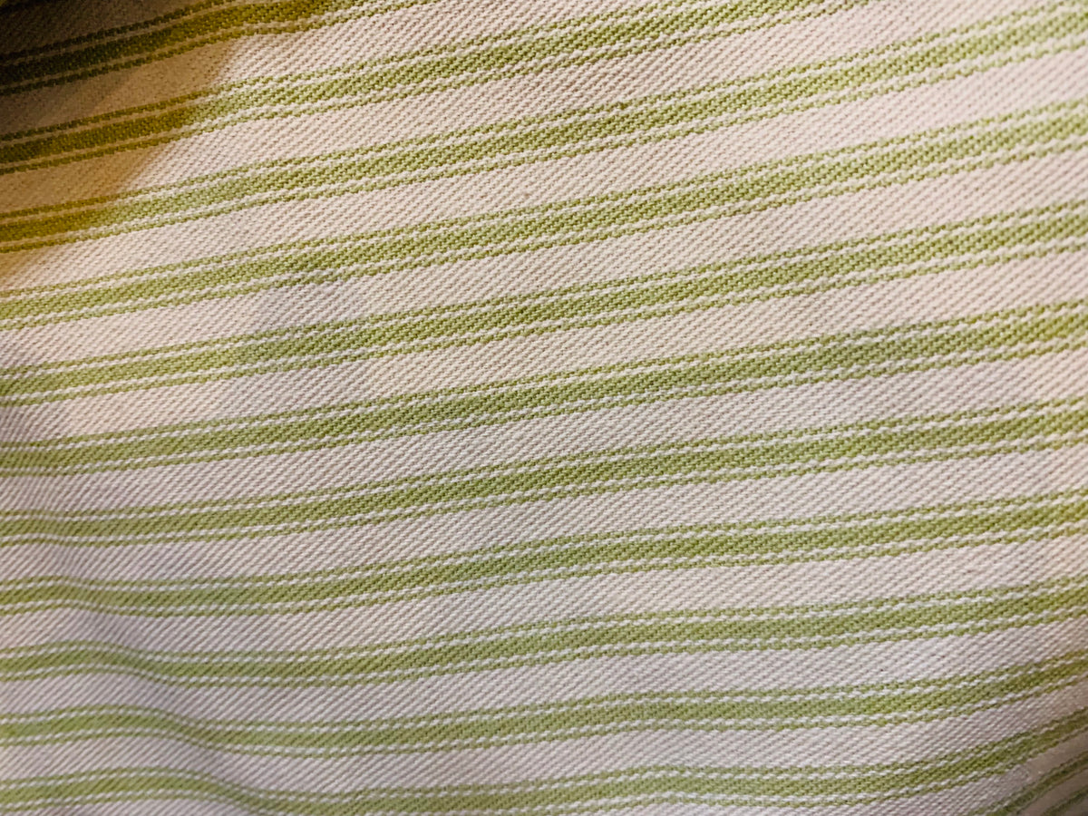 NEW Queen Mandy Designer 100% Cotton Heavyweight 1/4” Stripes Upholstery Fabric - Pistachio Green and Cream - Fancy Styles Fabric Pierre Frey Lee Jofa Brunschwig & Fils