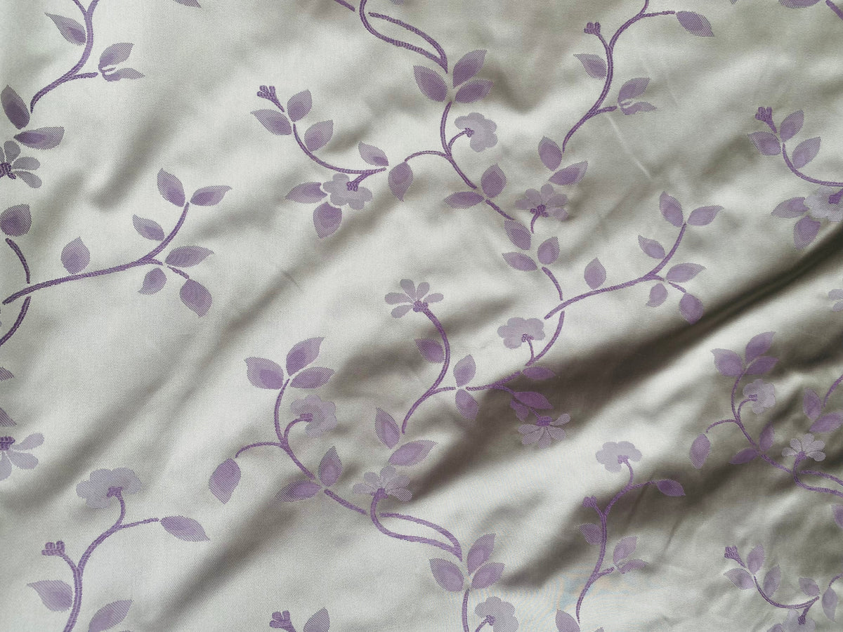 NEW Queen Suzette Novelty Floral Jacquard 100% Silk Fabric in Cream and Lavender - Fancy Styles Fabric Pierre Frey Lee Jofa Brunschwig & Fils